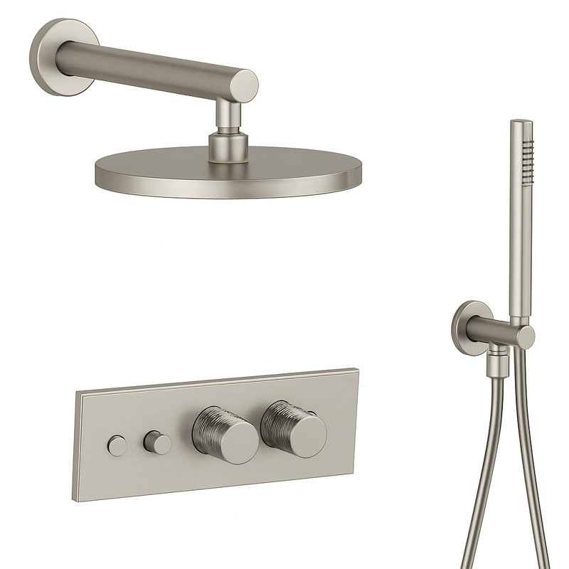 LineaBox Horizontal Round Shower System with 2-Way Diverter, 8-Inch Rain Shower Head and Wall Mounted Hand Shower, Valve Included