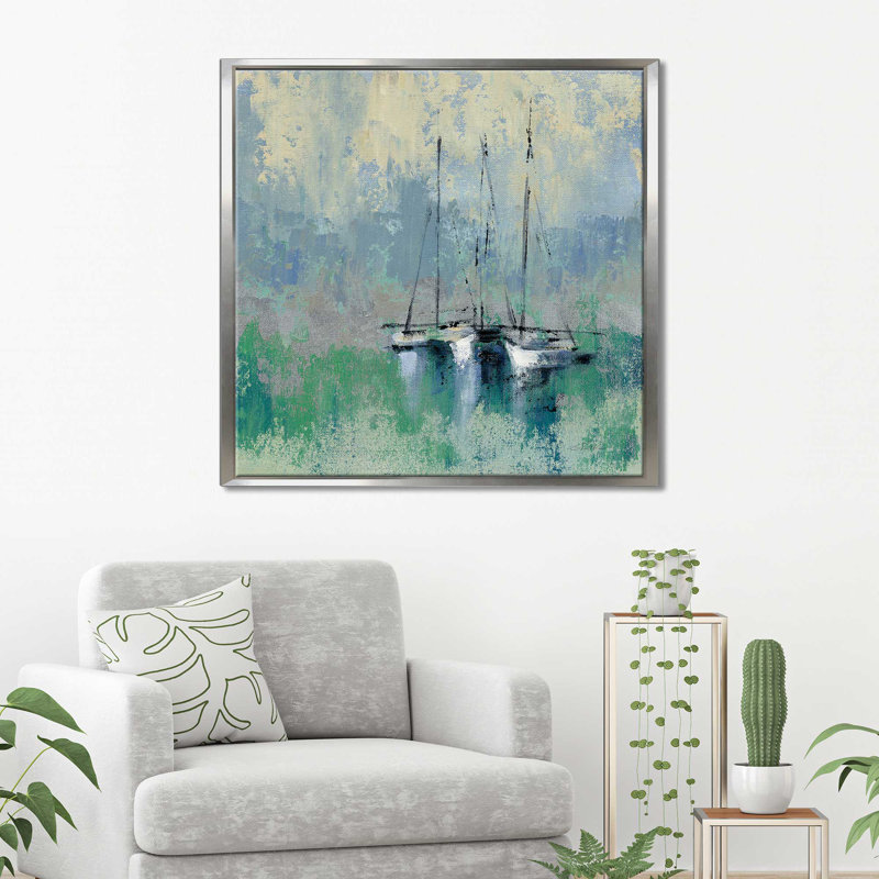 «Bateaux dans le port II», reproduction de peinture à l'acrylique sur toile, H 21,5 po x l 21,5 po x P 2 po
