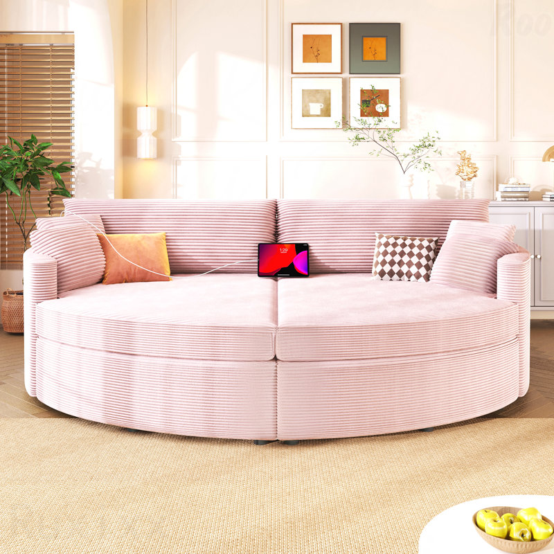 Canapé-lit surdimensionné double 102,3 po - siège très profond, ports USB, causeuse rembourrée, Rose