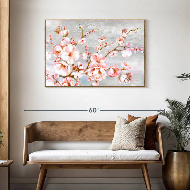 Fleurs de cerisier au printemps, Cadre flottant en bois naturel, 43 po x 29 po