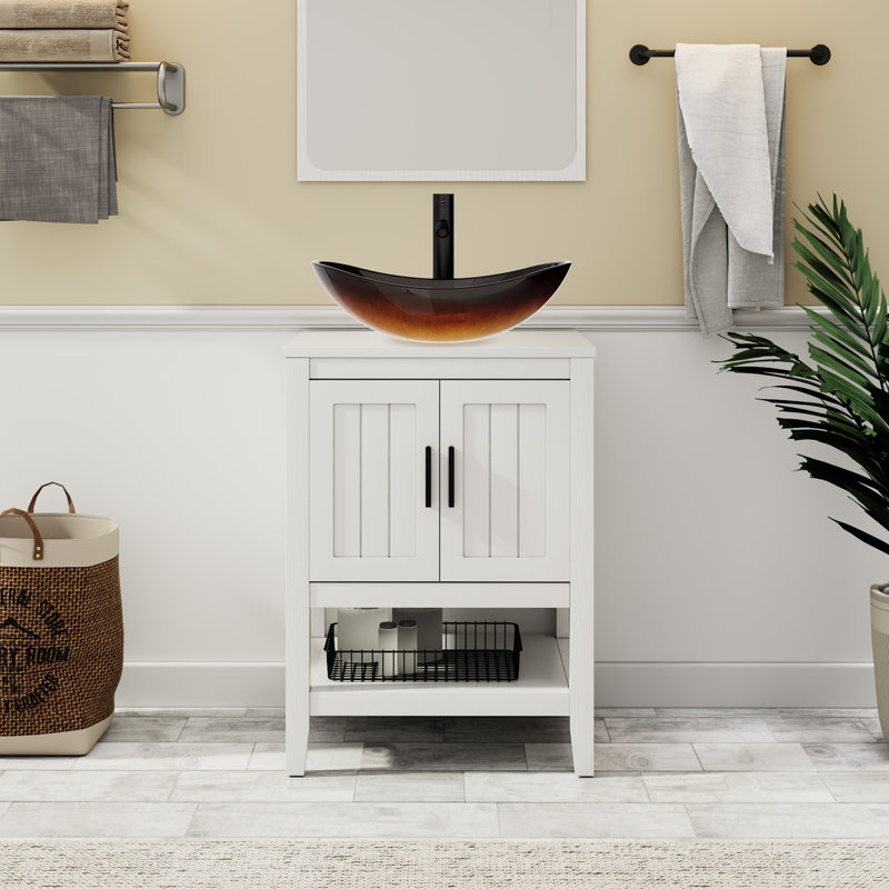 Sharee 24" Single Bathroom Vanity Set With Vessel Sink, Faucet And Drain, Assembly Required, White
