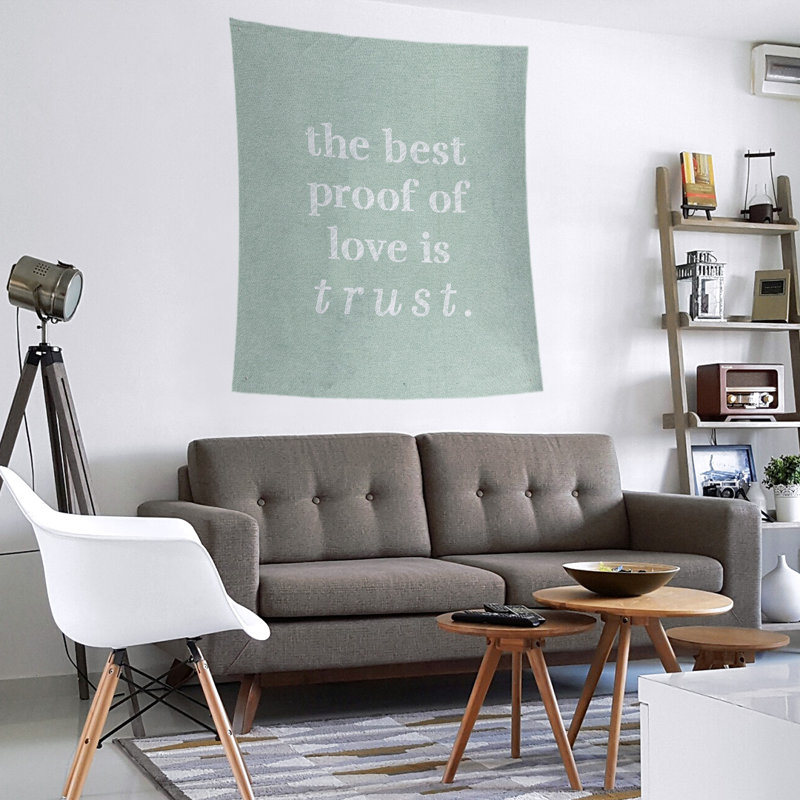 Tapisserie en polyester et citation manuscrite en polyester, H 80 po x l 68 po, Vert / blanc