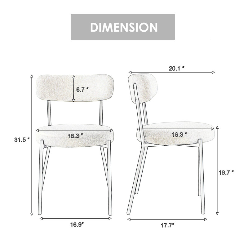 Chaise de salle à manger Abriah Teddy, 2, Blanc, Or