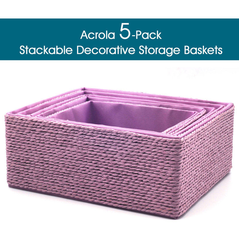 5-Pack Decorative Storage Baskets Stackable Woven Basket with Fabric Liner, Lilac
