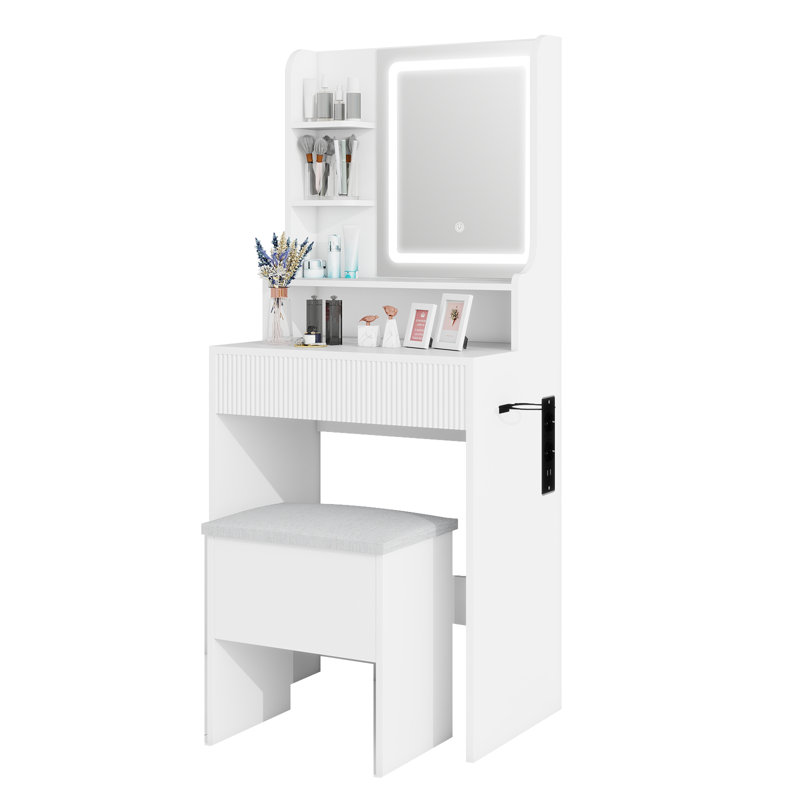 Ensemble de coiffeuse avec tabouret Herdon , Blanc