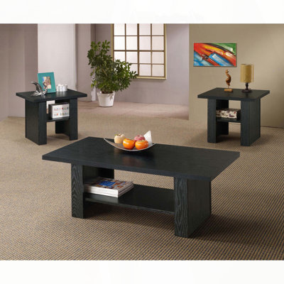Ensemble de 3 tables basses en chêne noir avec tablette inférieure