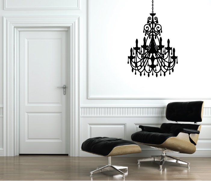 Décalcomanie murale lustre ornée, H 24 po x l 16 po x P 0,01 po, Noir