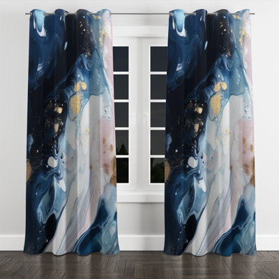 Blue And White Enigmatic Stones I - Modern Velvet Grommet Curtain - Room Darkening - 1 panel