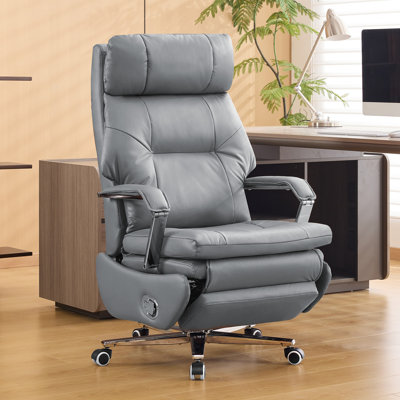 Faux Leather Office Chair with Retractable Footrest