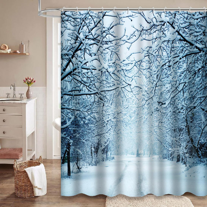 Rideau de douche hiver avec neige et neige, L 72 po x l 78 po