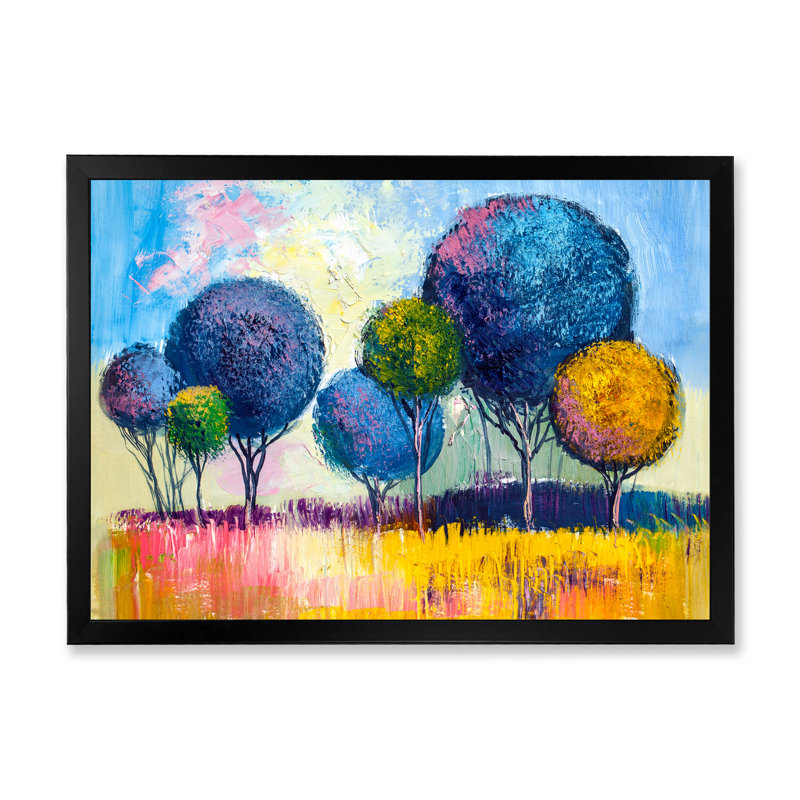 Autumn Fantasy Trees III - peinture sur toile, H 30 po x l 40 po x 1,5 po, Cadre photo noir