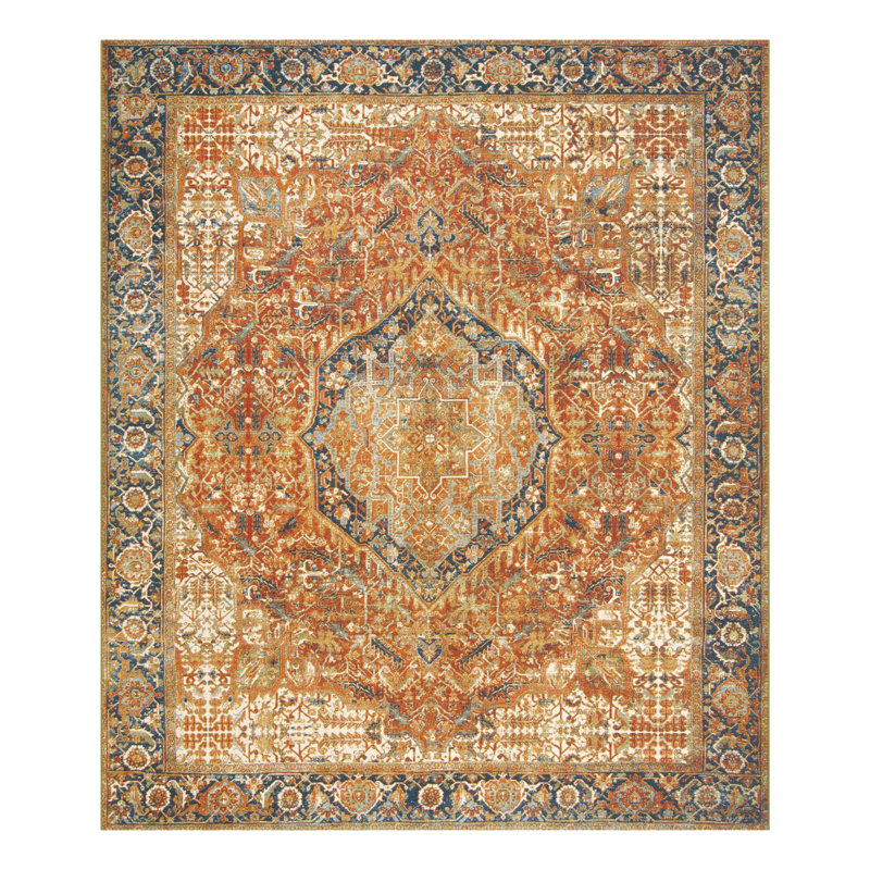 Tapis traditionnel rouille intérieur / extérieur Jaheim, Rectangle 10 pi x 12 pi