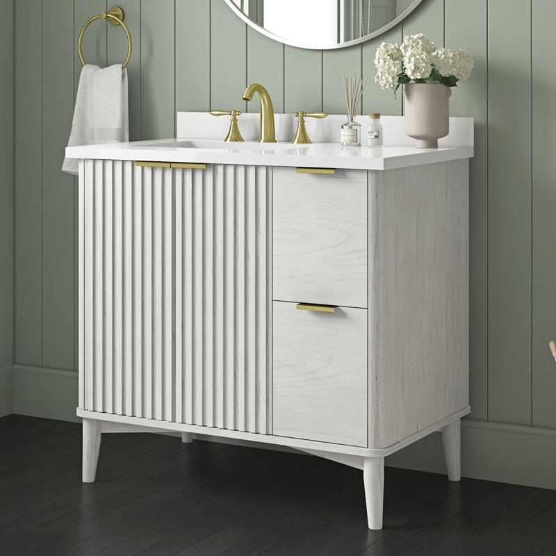 Ensemble de meuble-lavabo simple 36 po Leileen, Blanc, Nickel brossé
