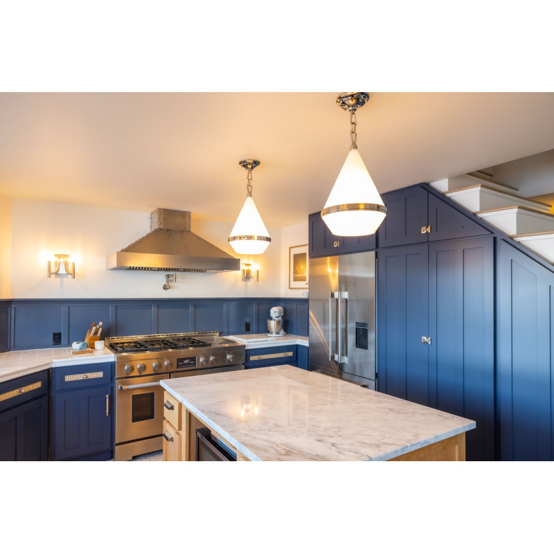 Polished Nickel Conical Pendant Light with White Glass Shade
