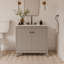 Meuble-lavabo simple festonné 36 po - gris clair - avec comptoir - boutons noirs-1938036691-1938036699