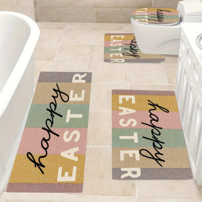Happy Easter Striped, 4 Pcs Bath Rug Set