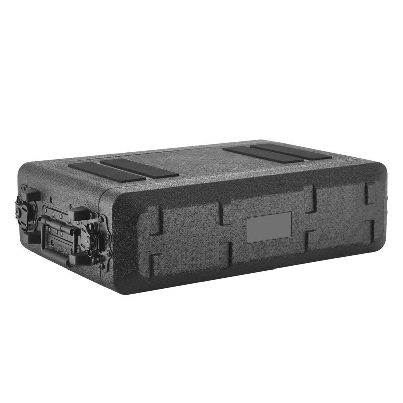Étui de rangement 2U, profondeur de 12 po, étagère peu profonde avec compartiment pour microphone, construction en polyéthylène, loquets encastrés, installation facile pour amplificateur, profondeur interne de 8,7 po