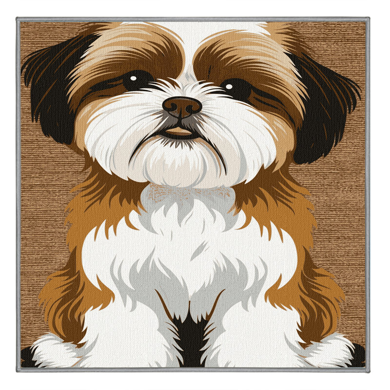 Washable Shih Tzu Dogs Area Rug, Round 5'