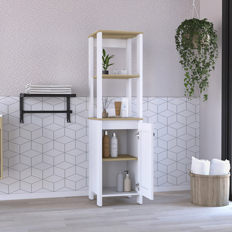 Armoire à linge St. Clair, deux tablettes intérieures, deux tablettes ouvertes, une porte