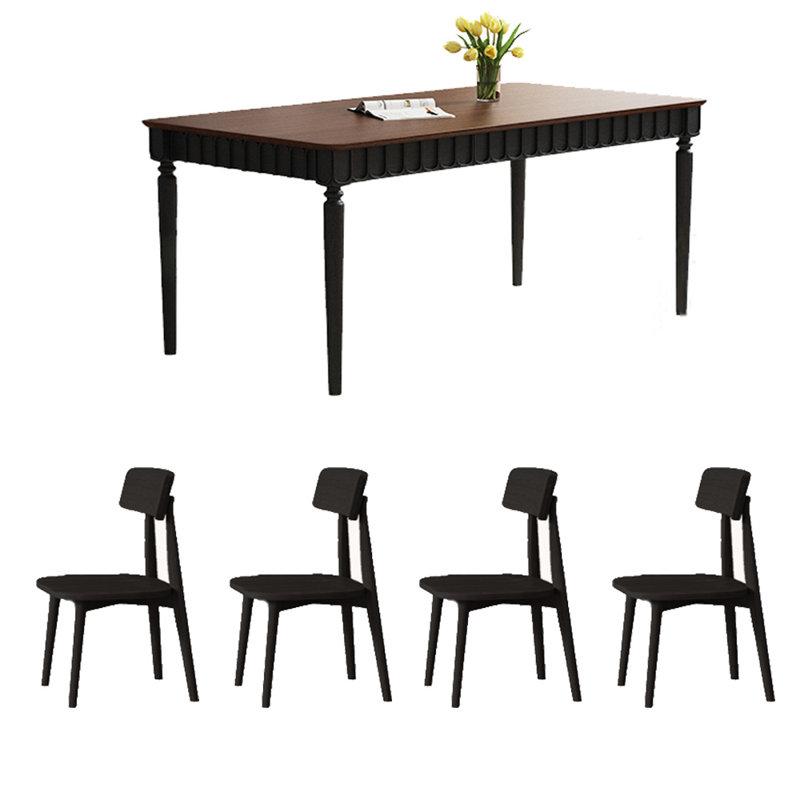 Ensemble de table de salle à manger Vintage, Tanné, H 29,53 po x L 62,99 po x l 31,5 po, Noir, noir, noir, noir