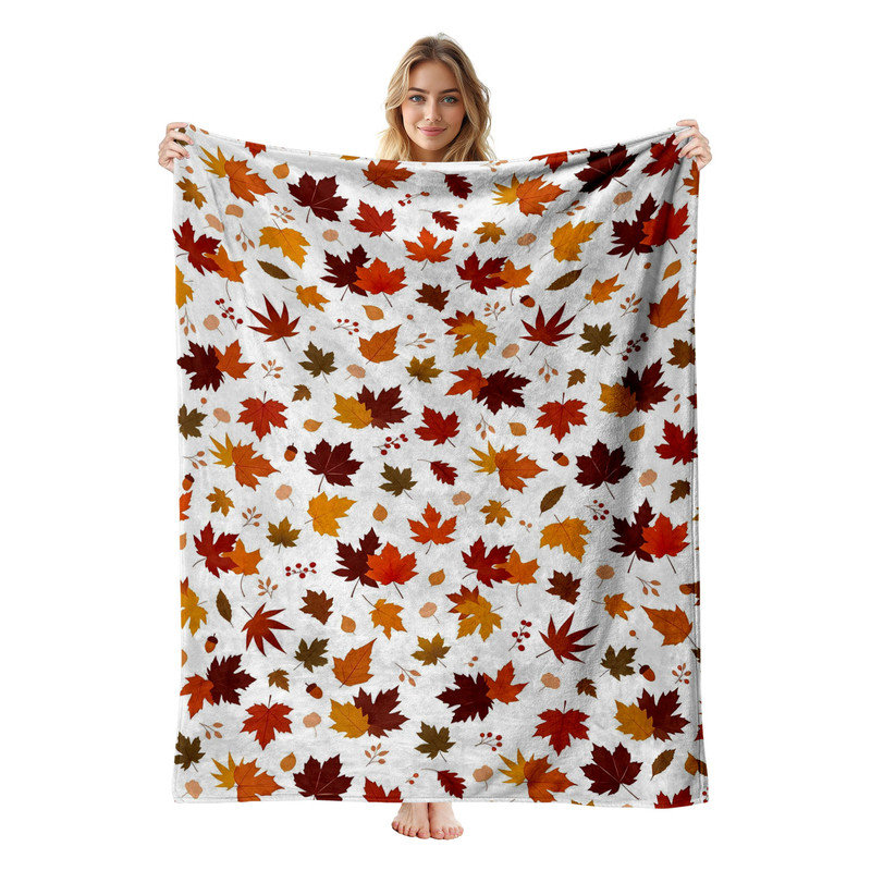 Jeté en flanelle JYK, Motif de feuillage d'automne
