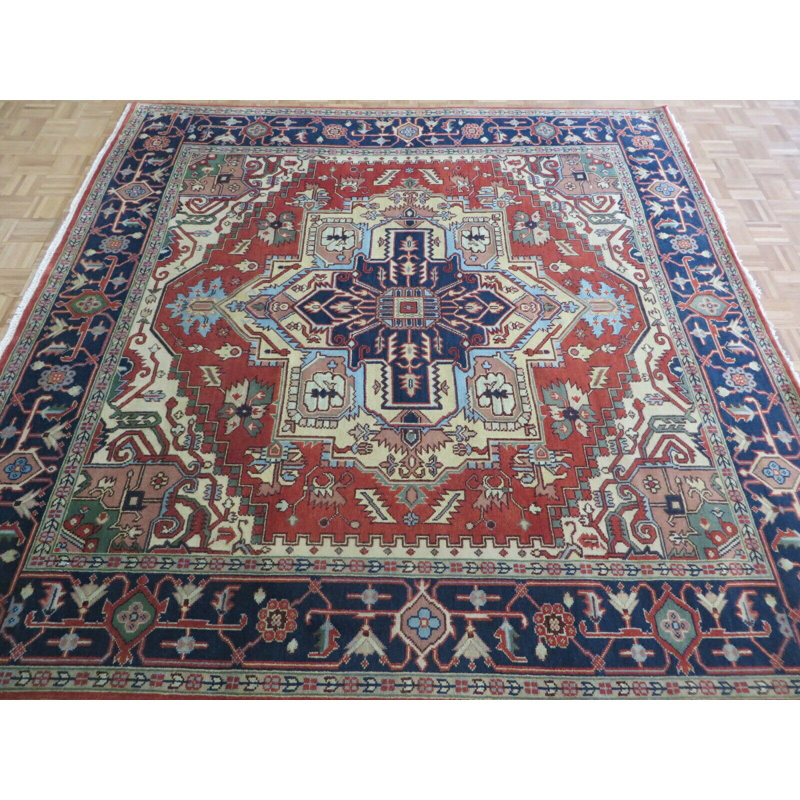 Tapis de zone en laine carrée 8 pi 10 po noué la à la main one-of-kind