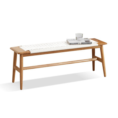 Natural Oak Dining Bench In White - Breathable Cane Seat For Comfortable Seating Wood Bedroom Handwoven Seat, Adds A Touch Of Luxury To Your