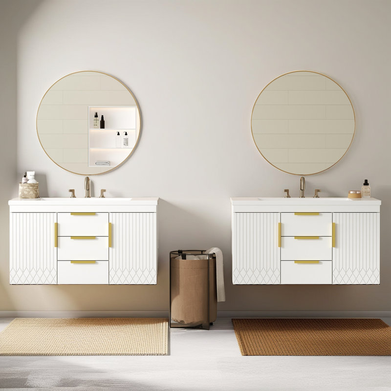 ??72" Wall-Mounted Bathroom Vanity with Ceramic Sink - Space-Saving Design?, White