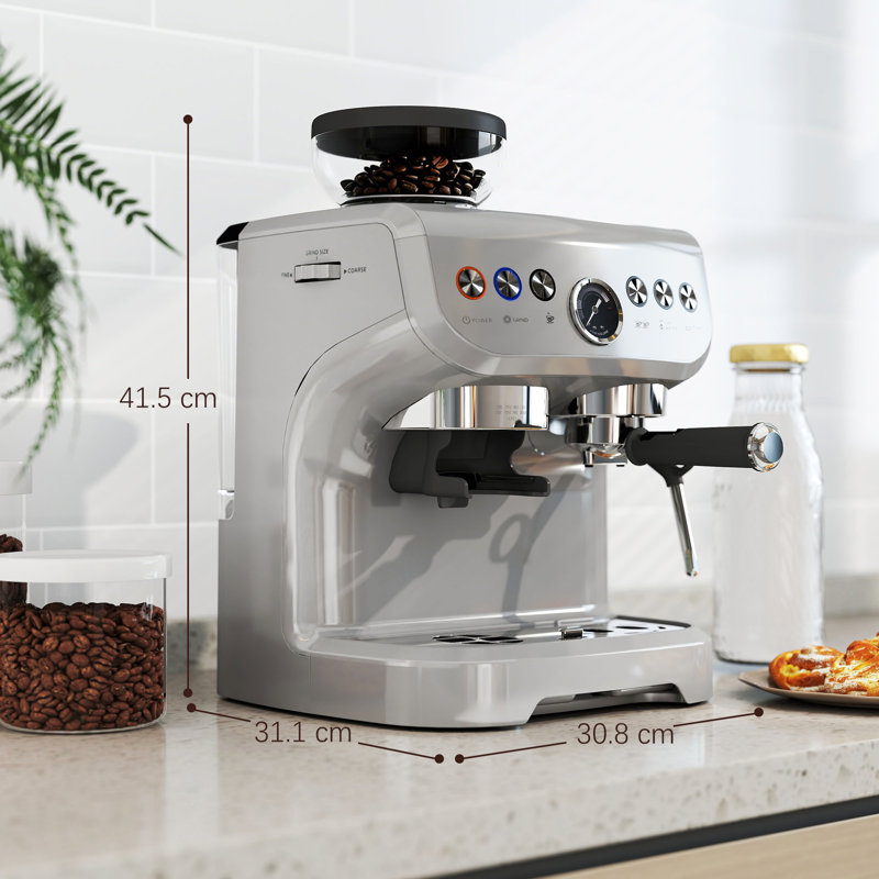 HOMCOM Bean to Cup Coffee Machine Good Housekeeping Institute Approved, Silver