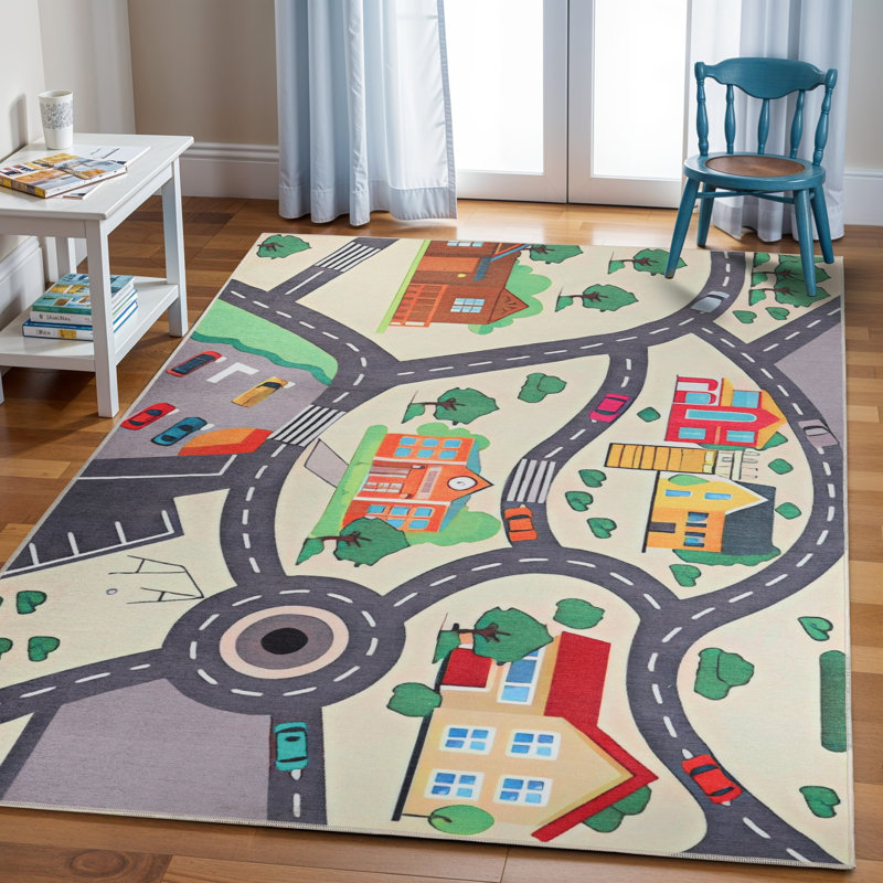 Polson City Cruising 100% Nylon Non-Slip Kids Playroom Decor Washable Indoor Runner or Area Rug, Rectangle 5' x 8'
