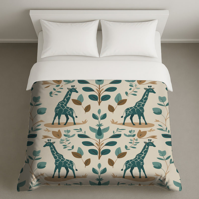 Girafe avec des feuilles Housses de couette, Lit simple