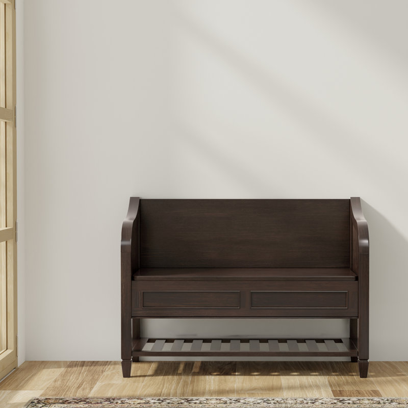 Banc de rangement d'entrée en bois massif l 42 po avec couvercle relevable, deux compartiments et tablette inférieure ouverte Connaught