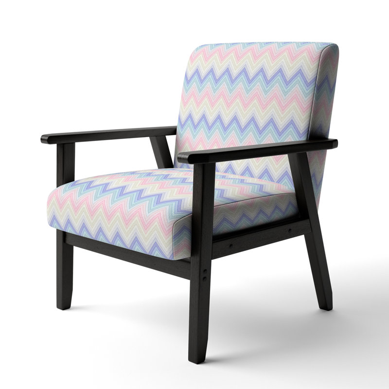 Fauteuil d'appoint rembourré en velours multicolore à chevrons horizontaux