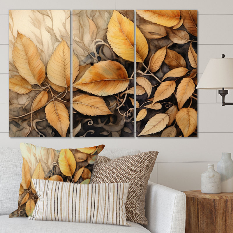 Brown Beige Leafs Harmony II Plants & Flowers Wall Decor on Metal