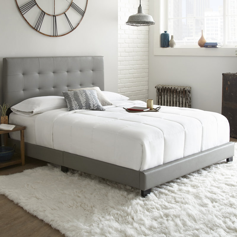 Roma Faux Leather Upholstered Platform Bed Frame with Adjustable Headboard , Strong Slat Support System, No box Spring Required