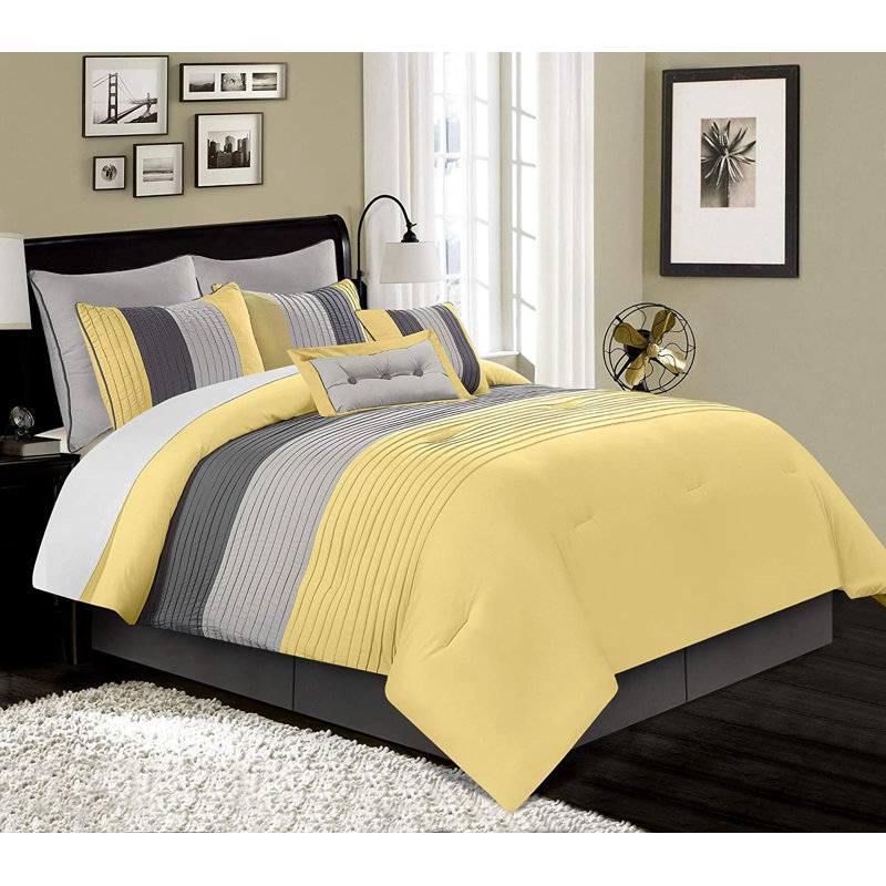 Loft 8-Piece Pleated Stripe Microfiber Comforter Set, Twin Comforter + 1 Standard Sham, Purple