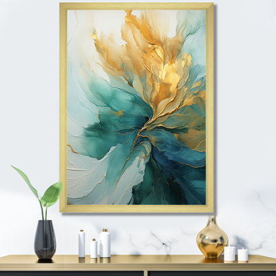 Or et harmonie aurore sarcelle - spirales abstraites, art mural