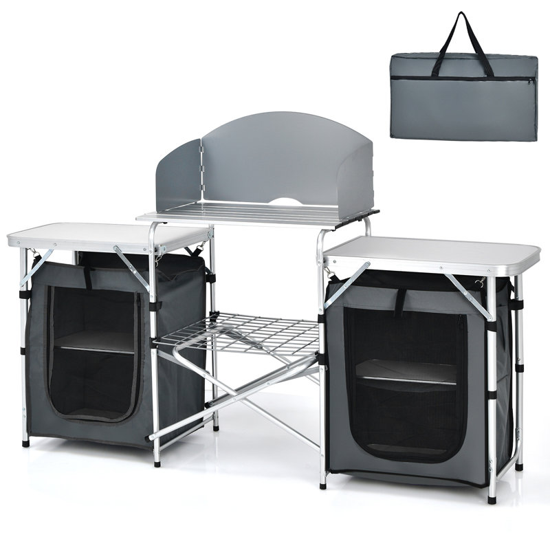 Rectangular Metal Folding Outdoor Camping Table , 68'' in. W 19'' in. D, Gray, Gray