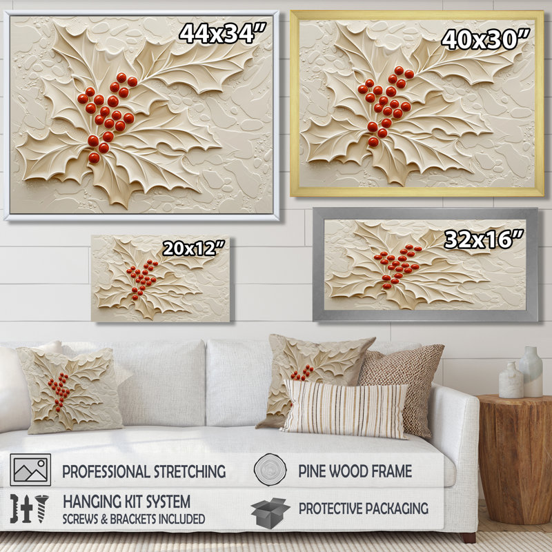«Winter Berries Colorful Holly Tree I», art mural cerise, Noir, Impression dans un cadre flottant sans passe-parto