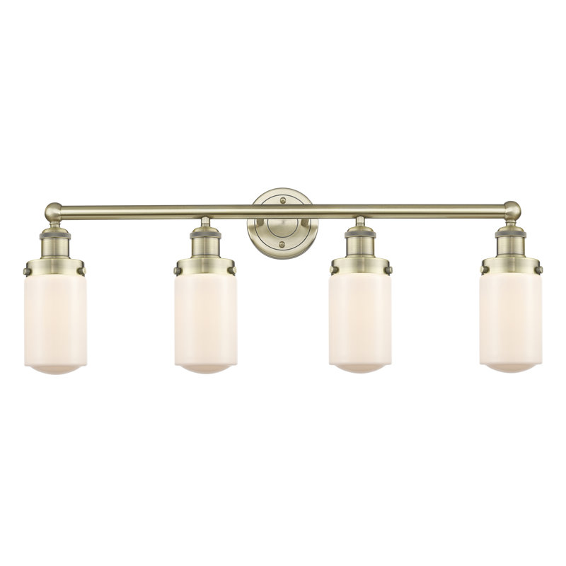 Éclairage pour meuble-lavabo à intensité variable à 4 lumières Erkson, Blanc mat, Laiton antique