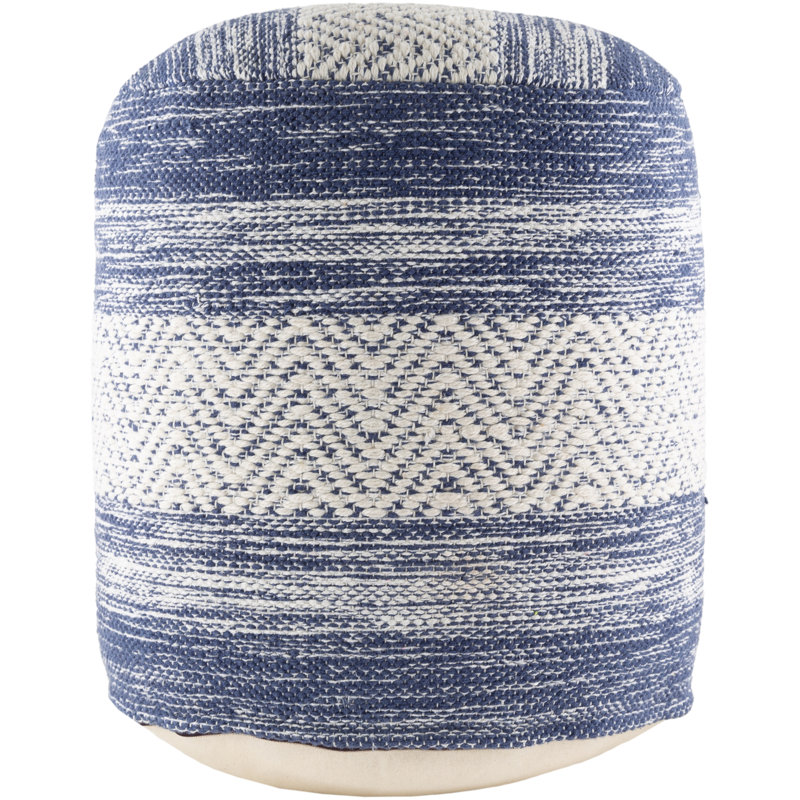 Coldwater Upholstered Pouf, Beige/Denim