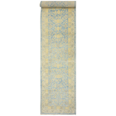 Oushak Rugs One-of-a-Kind Runner 3'1" X 14'8" New Age Runner Wool Area Rug Blue