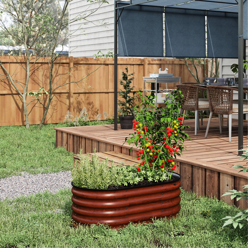 Boîte à fleurs surélevée brune galvanisée de 3,5 pi x 2 pi 1,4 pi Lit de jardin surélevé en métal pour l'extérieur. Bordure et auto-vidange. Assemblage bricolage simple. Pour les fleurs, le lit de légumes et d'herbes, l'installation en boîte.