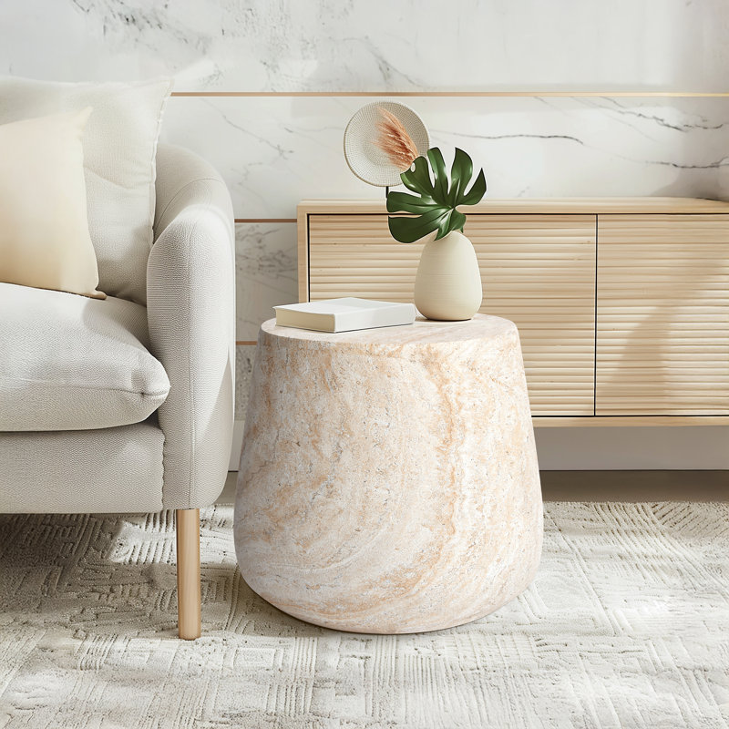 Table d'appoint Barrel Travertine Stone Finish MgO