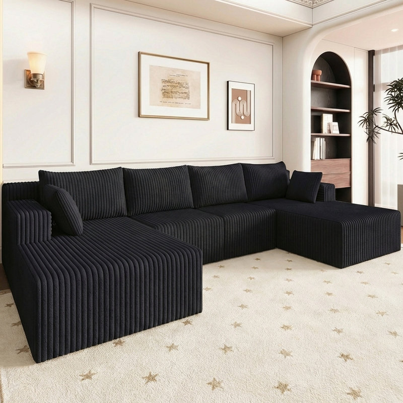 Boneless 124" U-Shape Cloud Couch, Modern Modular Sectional U-Shape Sofa, Corduroy Upholstered Couches Deep Seat Sleeper Chaise Longue for Living Room, No Assembly Required