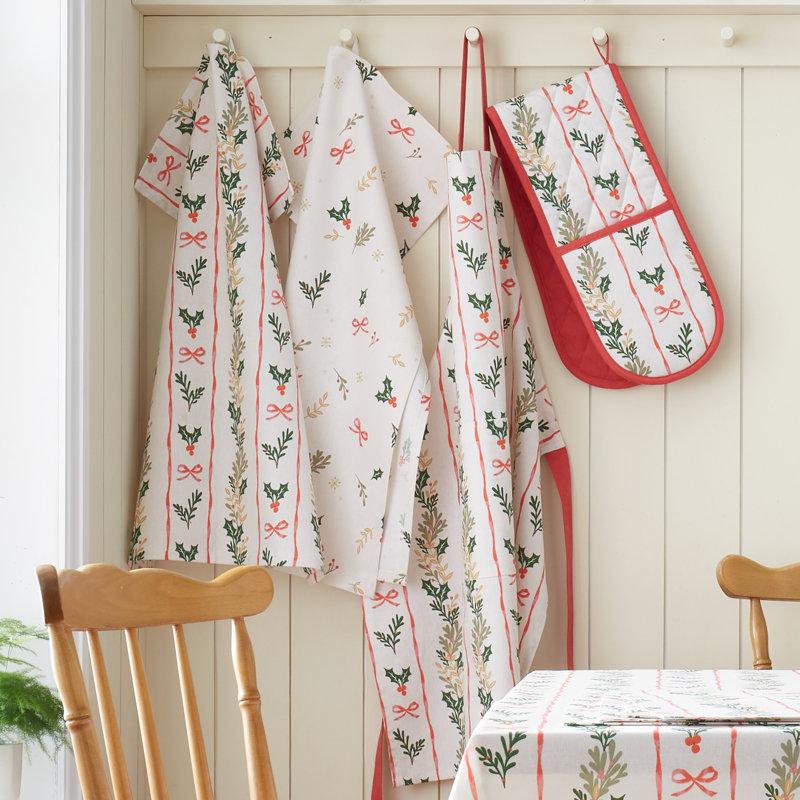 Christmas Holly Stripe Cotton Kitchen Adult Apron