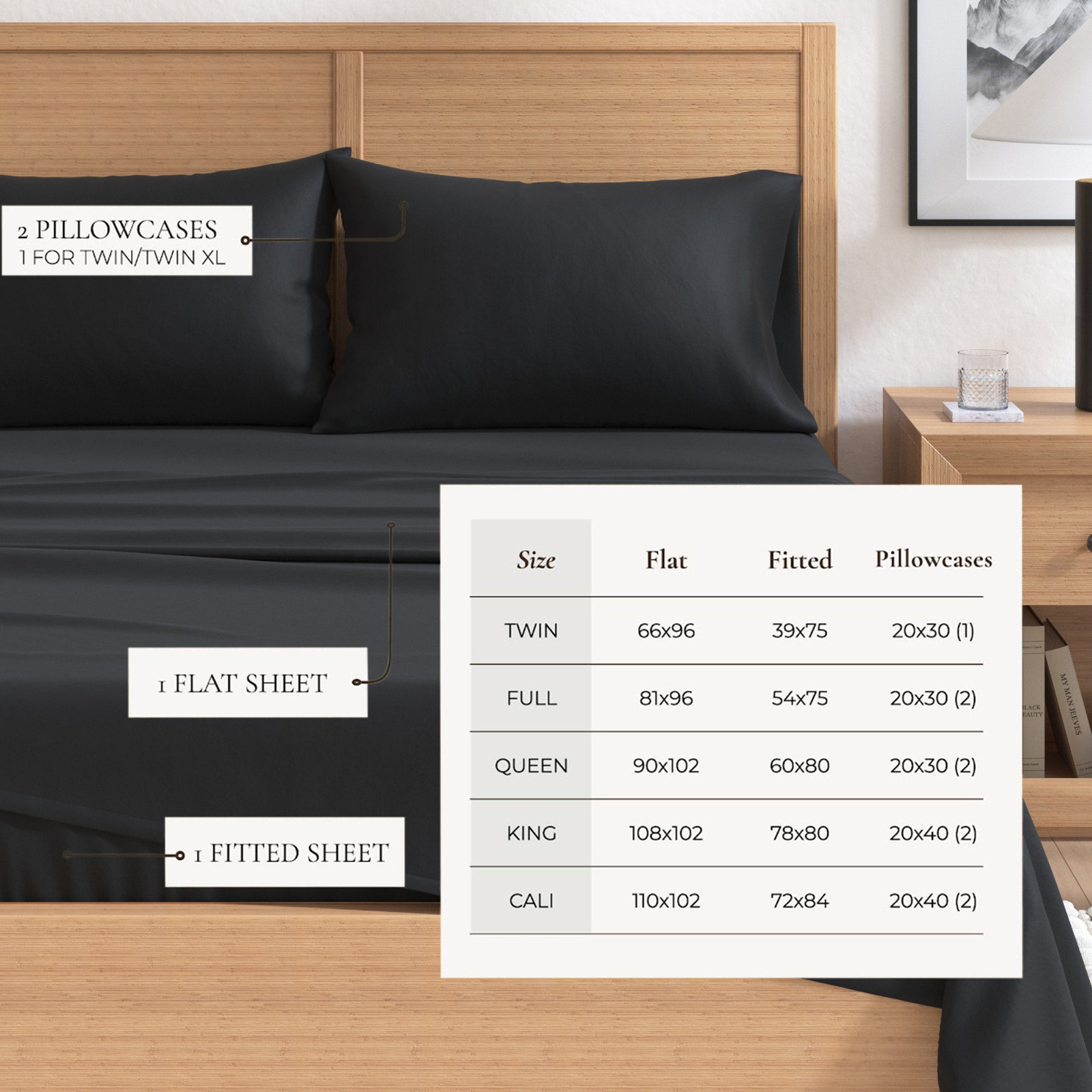 100% Turkish Cotton Flannel Solid & Plaid Sheet Sets, Solid - Black, Queen with 2 Pillowcases