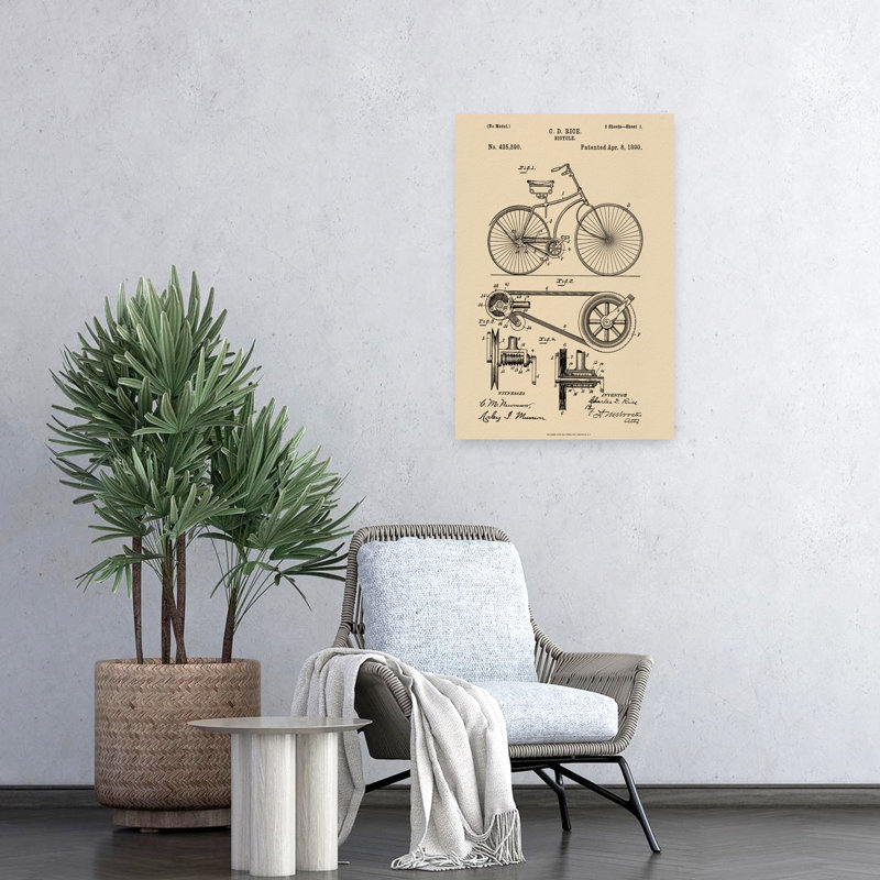 Bicyclette, brevet rétro 1890, art mural rétro, H 24 po x l 16 po