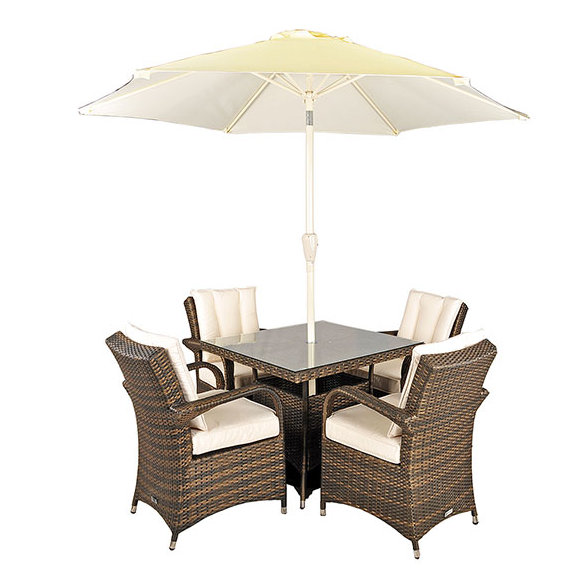 Harpenden 4 - Person Wicker Patio Dining Set with Square Table , Cushions Included