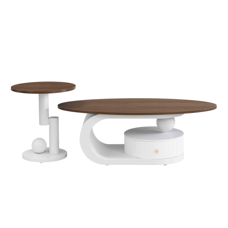 Ensemble de 2 tables gigognes de luxe, tables avec rangement pour le salon, ensemble de tables ovales et rondes, table centrale, table basse